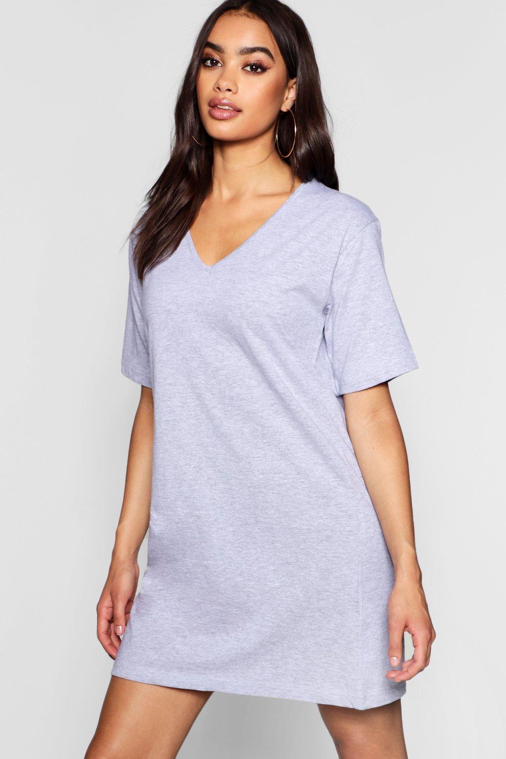 Cotton Oversized V-Neck T-Shirt Dress ...